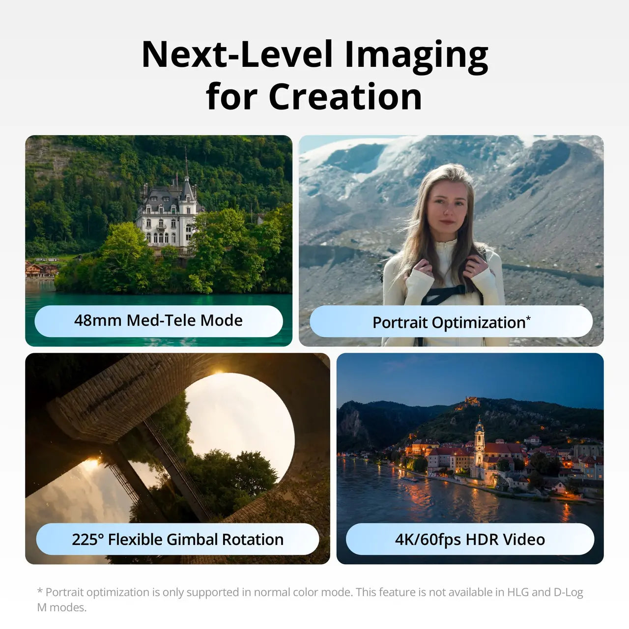DJI MINI 5 PRO Promotional image of imaging technology features with scenic landscapes and a person. NEXT-LEVEL IMAGING FOR CREATION
