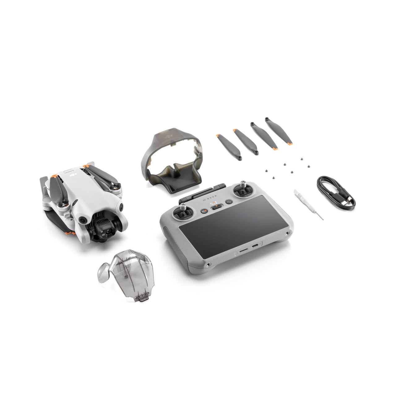 DJI MINI 4 PRO DJI RC 2 COMBO UP RIGHT VIEW WHITE BOARD BACKGROUND