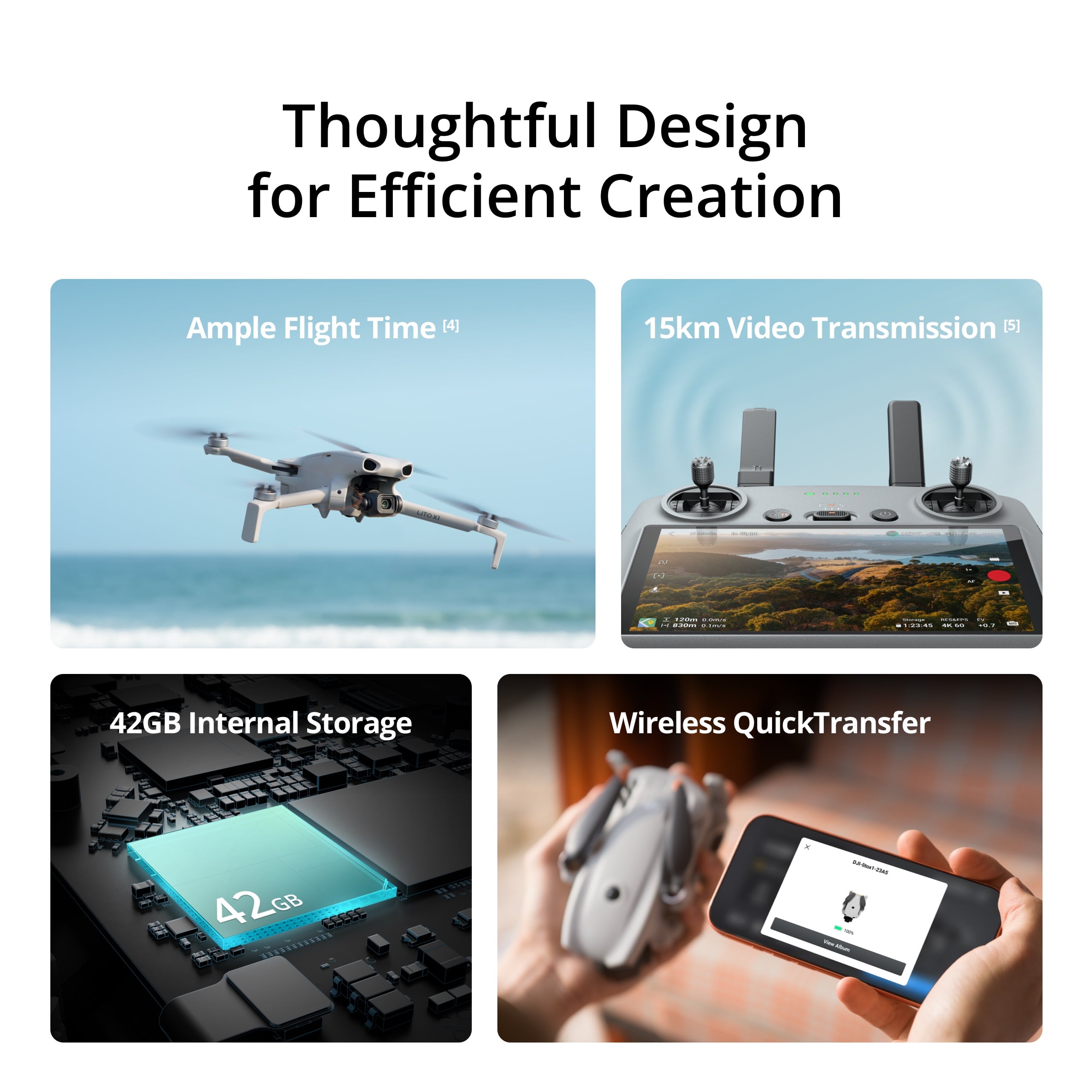 DJI Lito X1 - 4K/100fps Camera Drone, 1/1.3″ CMOS, Forward-Facing LiDAR, Beginner, Under 249g, 52-Min Flight