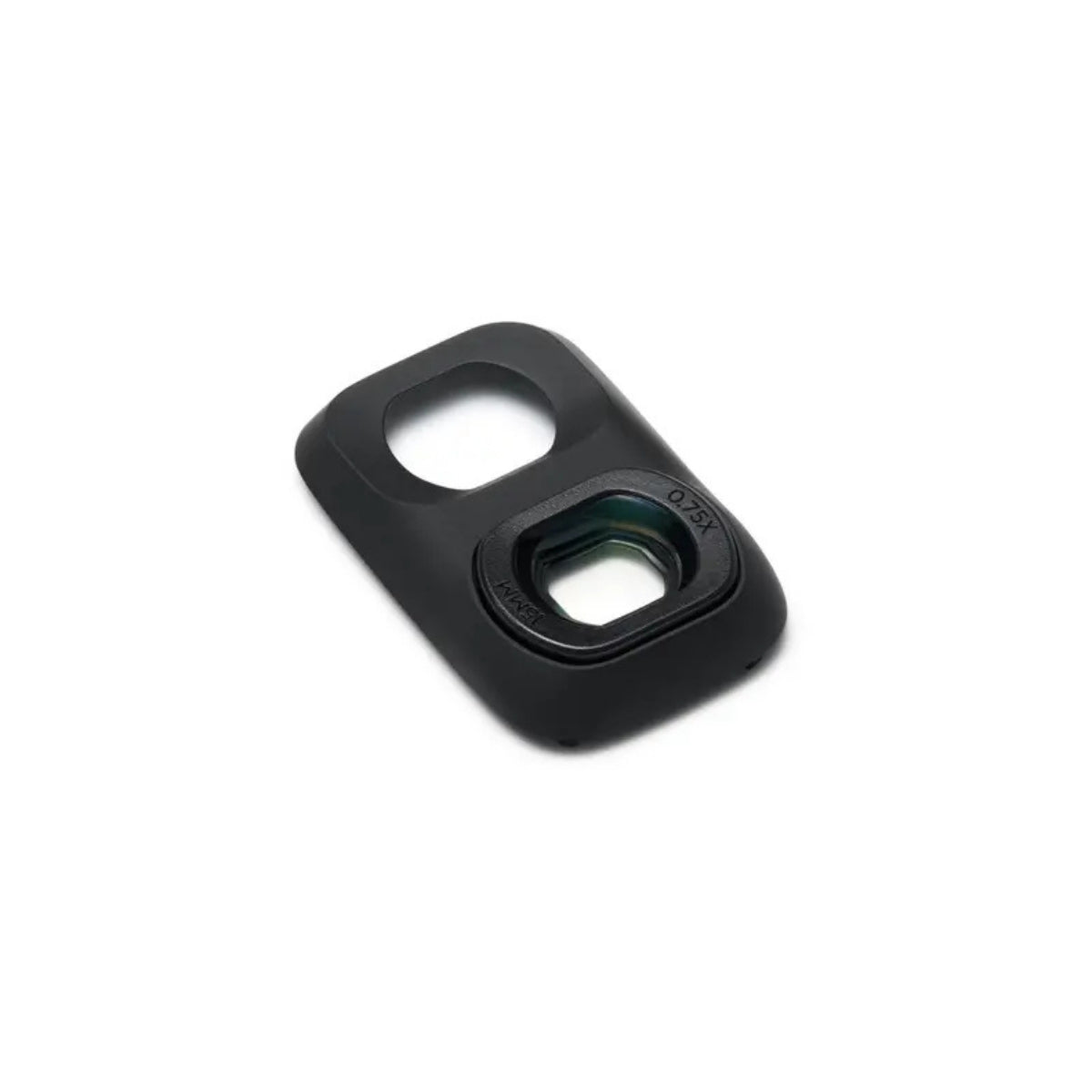 DJI OSMO POCKET 4P WIDE ANGLE LENS GLASS FILTER, A black rectangular camera lens protector with rounded corners, featuring two circular cutouts and a smaller square cutout in the center, shown on a plain white background.