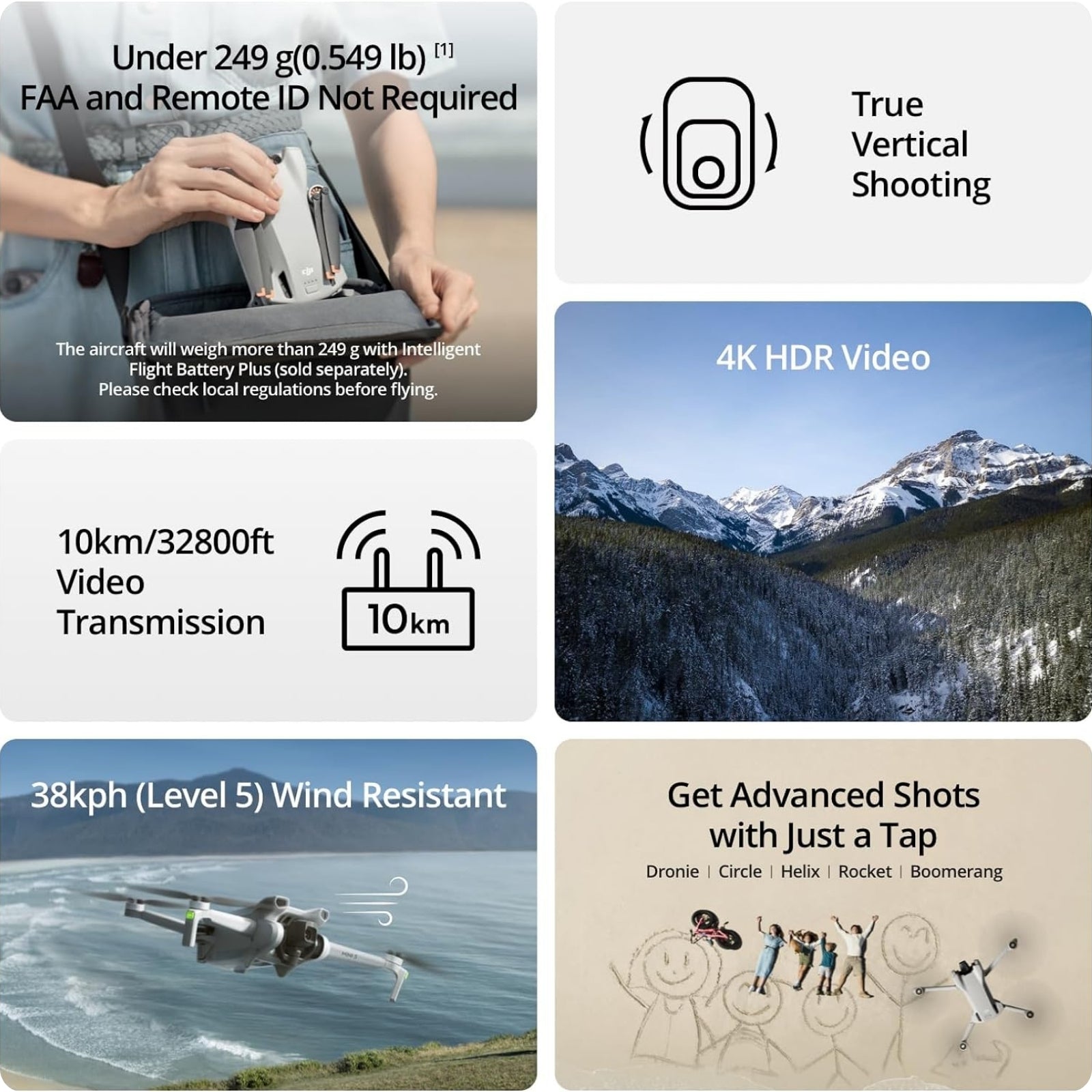 DJI Mini 3 — Under 249g, 4K Camera Drone, Beginner-Friendly, Up to 51-Min Flight Time