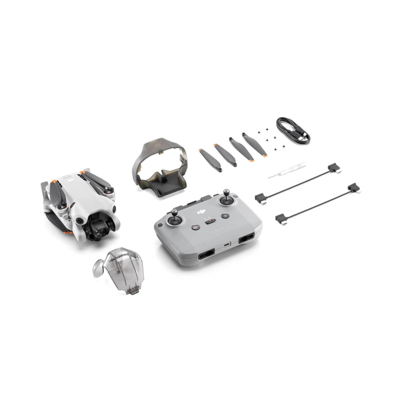 DJI MINI 4 PRO DJI RC N2 UP RIGHT VIEW WHITE BOARD BACKGROUND